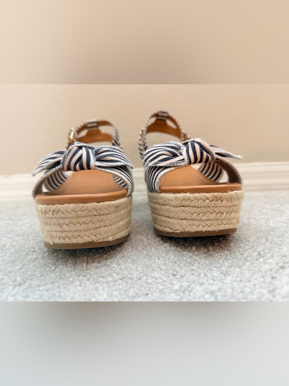 J. Crew Women’s Striped Navy Espadrille Wedge Sandals, size 10 - Picture 4 of 9